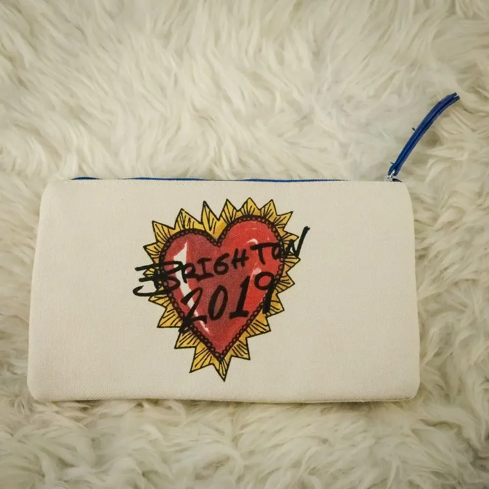 Brighton Love Of Art 2019 Bird Heart Crown Painted Canvas Lined Zipper Pouch Bag